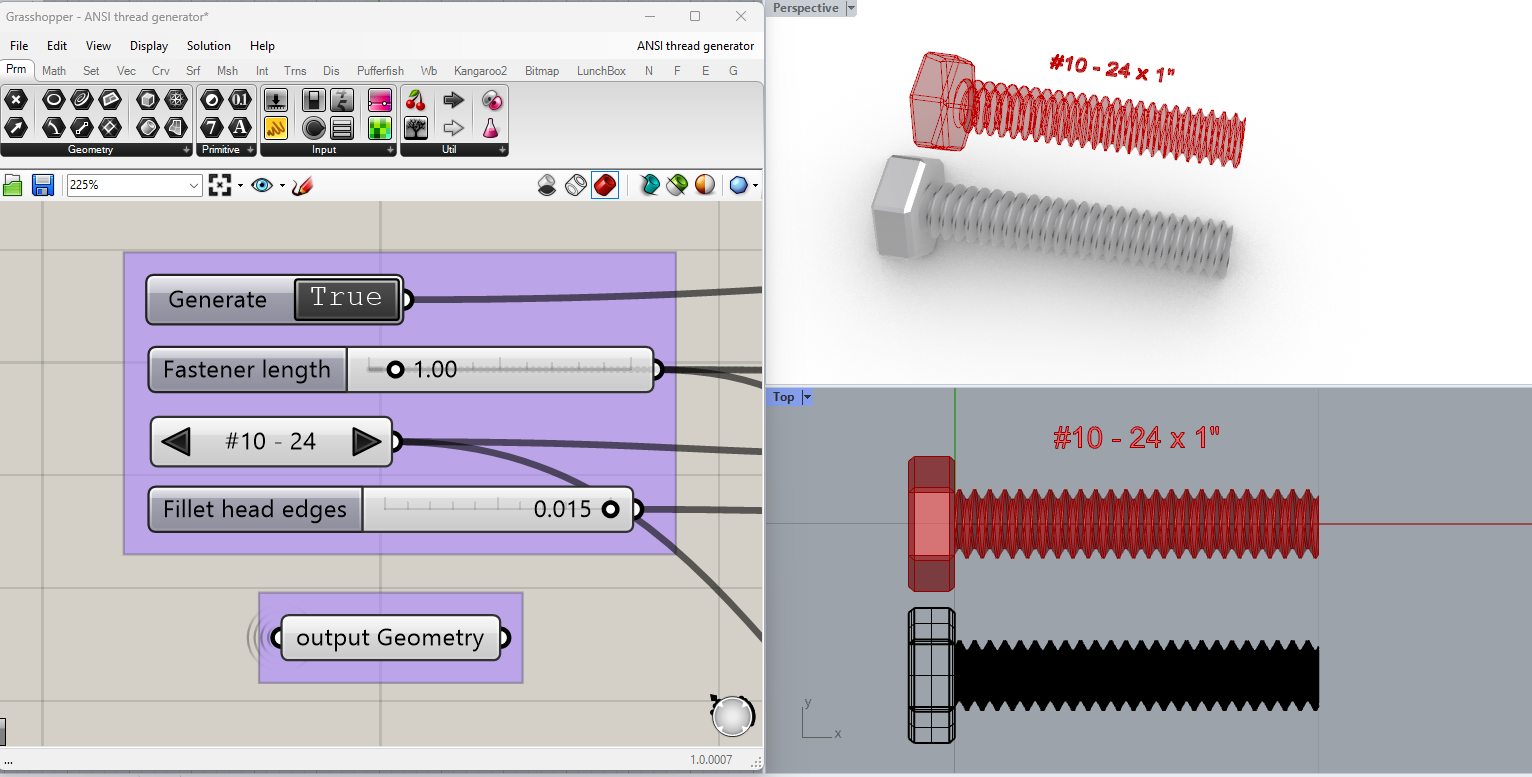 Grasshopper Parametric Hex Bolt Generator